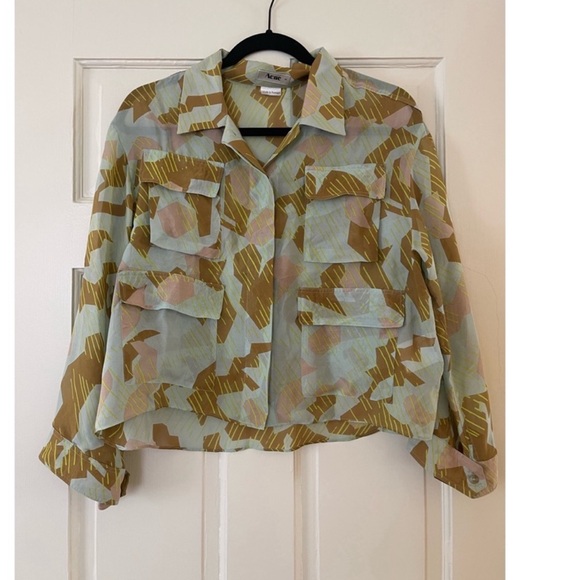 Acne Studios- Silk Abstract Camo Print Top- Size 2 (34) - Picture 2 of 7